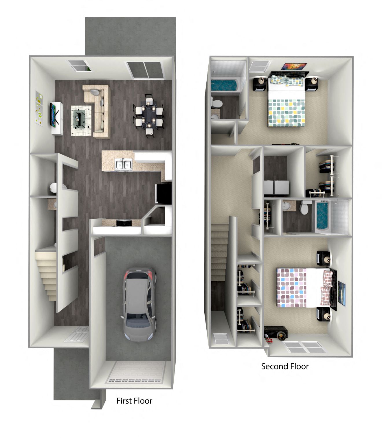 Floor plan for 2 beds, 2.5 baths, 1440 sqft